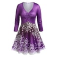 thumbnail image 1 of Rosegal Women Causal Plus Size Ruched Tribal Print Skirted T-shirt Purple L, 1 of 5