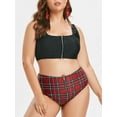 thumbnail image 1 of Rosegal Women Plus Size Zippered Plaid Tankini Swimsuit Black 3X, 1 of 5