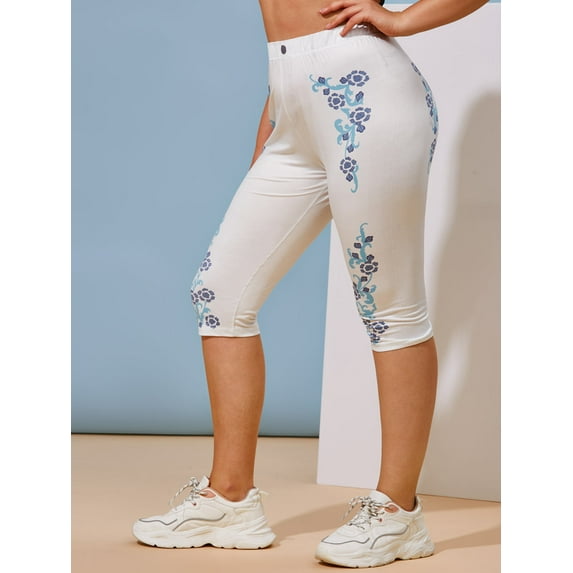 Rosegal Women's Plus Size Flower 3D Print Capri Jeggings