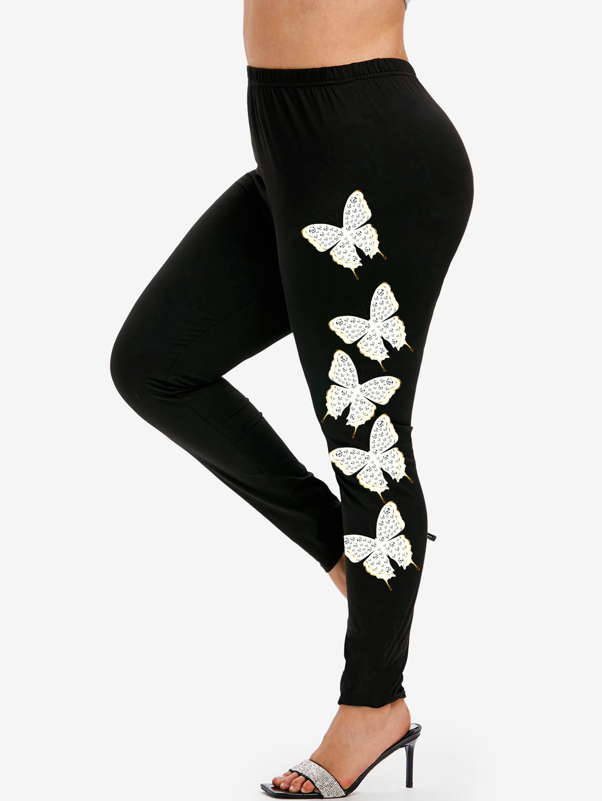 Rosegal Women's Plus Size Flower 3D Jean Pattern High Rise Jeggings 