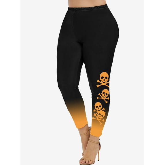 Rosegal Women's Plus Size High Waist Skull Print Skinny Leggings