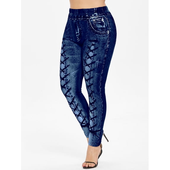 Rosegal Women's Plus Size High Waisted 3D Printed Leggings Women Stretch Cotton Printed Legging