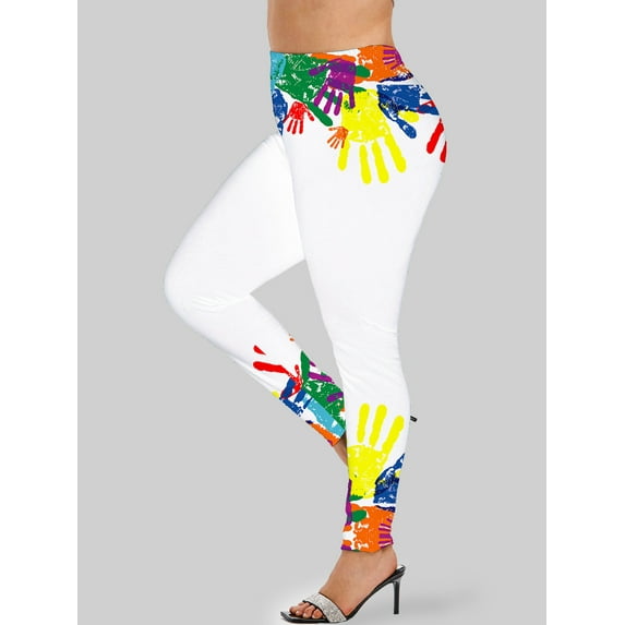 Rosegal Women's Plus Size Paint Hands Print Skinny Leggings