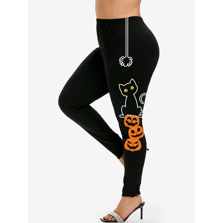 Rosegal Women s Plus Size Pumpkin Cat Spider Print Halloween Leggings Walmart