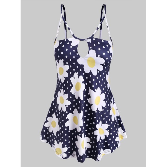 Rosegal Women's Plus Size Tank Top Daisy Strappy Cami Top Dotted Keyhole Tank Top Summer Strap Sleeveless Blouses