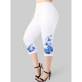 thumbnail image 1 of Rosegal for Women Leisure Plus Size & Curve Butterfly Print High Rise Capri Leggings White L, 1 of 6