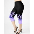 thumbnail image 1 of Rosegal for Women Leisure Plus Size & Curve High Waist Floral Print Capri Leggings Light Purple 2XL, 1 of 5