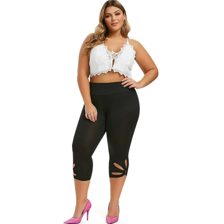 Rosegal for Women Metal Ring Cut Out Capri Plus Size Leggings