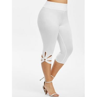 Rosegal for Women Metal Ring Cut Out Capri Plus Size Leggings White 2XL