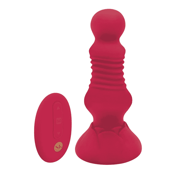 Secret Kisses Rosebud Vibrating Silicone Anal Plug with Remote Control, Red