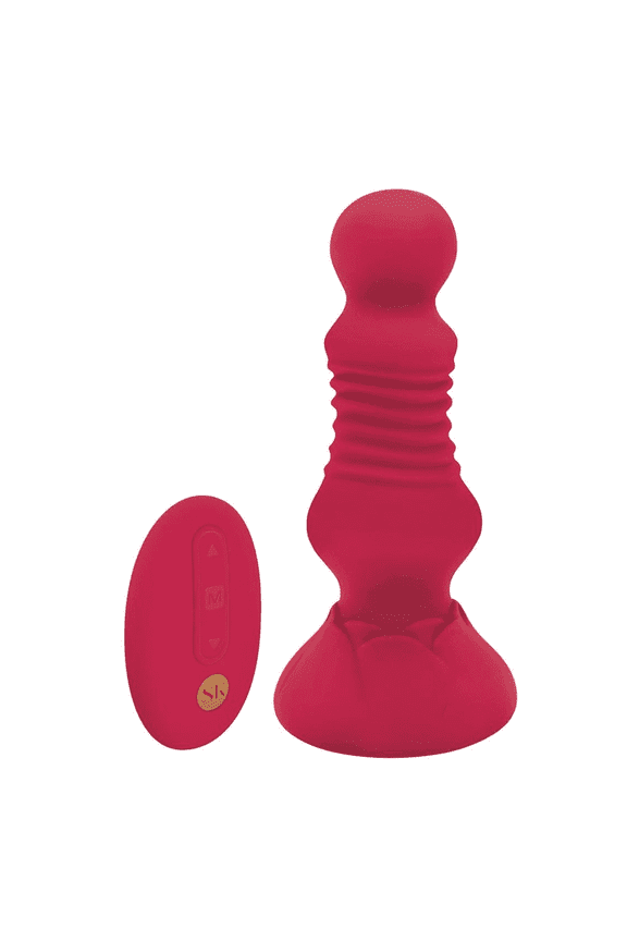 Rosebud Vibrating Silicone Anal Plug with Remote Control, Red