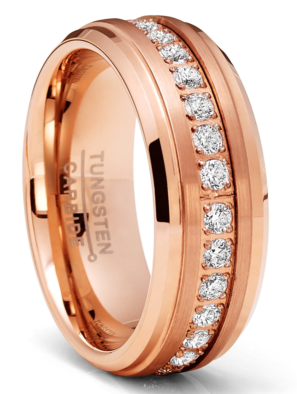 Rosegoldtone Tungsten Carbide Eternity Ring Simulated Diamond Wedding