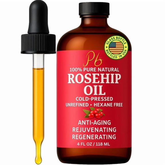 Pomberries Rosehip Oil 4 fl oz | 100% Pure Cold-Pressed Rosehip Seed Oil Unrefined, Chemical-Free, Additive-Free, Unscented Face & Hair Oil
