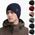 thumbnail image 1 of Roselia_Co Men's Winter Fleece Lined Beanie Hat, Thick Warm Knitted Skull Cap for Outdoor Cycling & Skiing, Navy, 1 of 5