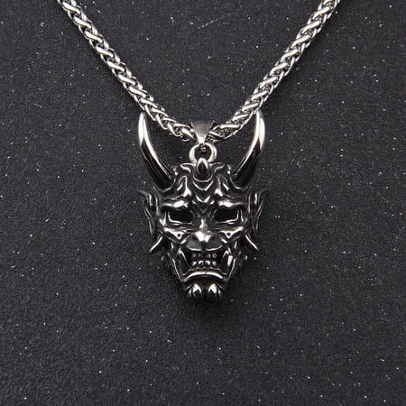 Roselia Men's Stainless Steel Hannya Mask Pendant Necklace, Gothic Punk Jewelry