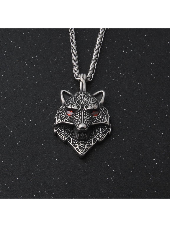 Men's Titanium Steel Howling Wolf Pendant Necklace, Vintage Celtic Jewelry