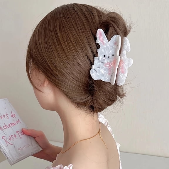 Roselia Women's Cute White Rabbit Acrylic Hair Claw Clip, Easter Bunny Jaw Clamp for Girls