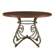 Roselyn 45" Round Dining Table, Brushed Faux Medium Cherry Wood with "Matte Pewter and Bronze" Metal
