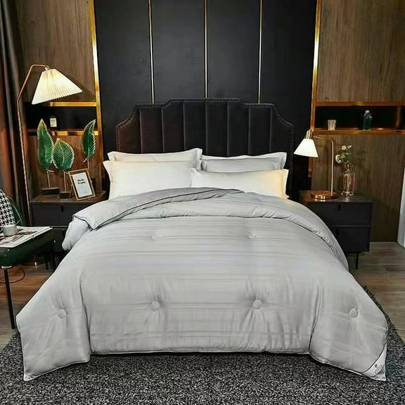 Roselyne All-Season Silk Blend Comforter, Premium Soft Duvet with Breathable Cotton Cover, Lightweight & Cozy, Queen/King – Gray or Pink