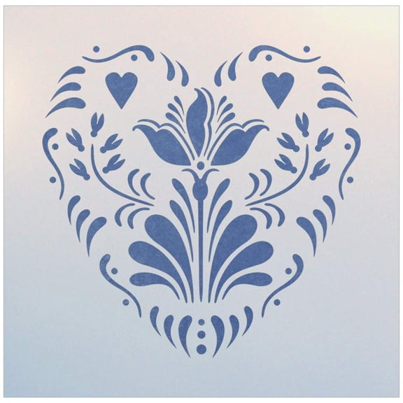 Rosemaling Heart Tulip 2 Stencil - Rose Scandinavian Decorative Folk Art Mylar - The Artful Stencil