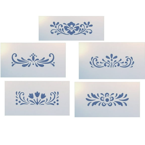 Rosemaling Patterns 24, 26, 27, 29 and 30 Stencils - Set of 5 - 4" x 1.5" Each - The Artful Stencil
