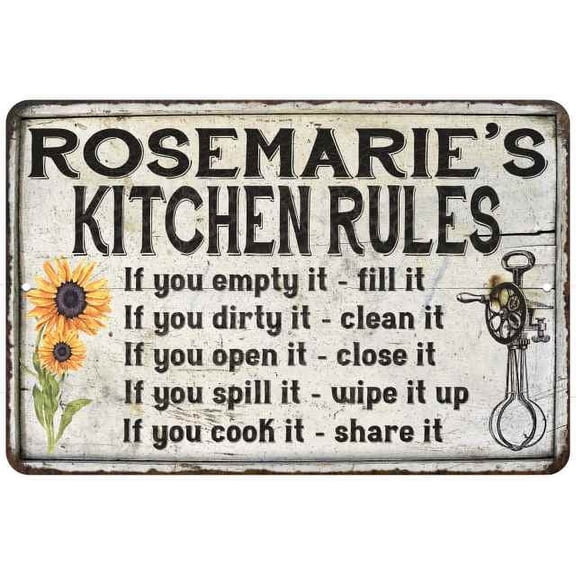 Rosemarie's Kitchen Rules Chic Sign Vintage Decor 12x18 Metal Sign 112180032426