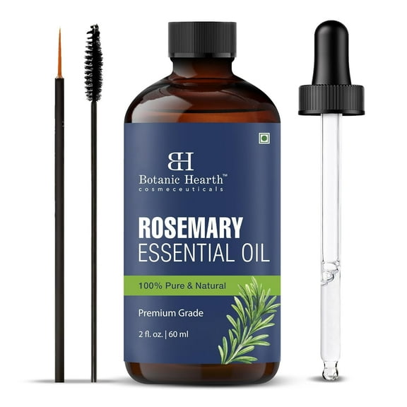 Rosemary 2 fl oz Essential Oil 100% Pure & Natural with Glass Bottle + Dropper + Eyelash Brush + Eyebrow applicator + monocarton
