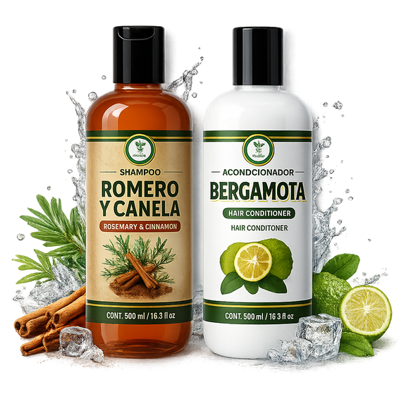 Rosemary, Aloe Vera & Cinnamon Shampoo with Bergamot Conditioner Set 16.9 fl oz (500ml) Each Nutrient-Rich Herbal Hair Care for Strength, Shine & Scalp Vitality Sulfate-Free & Parabe