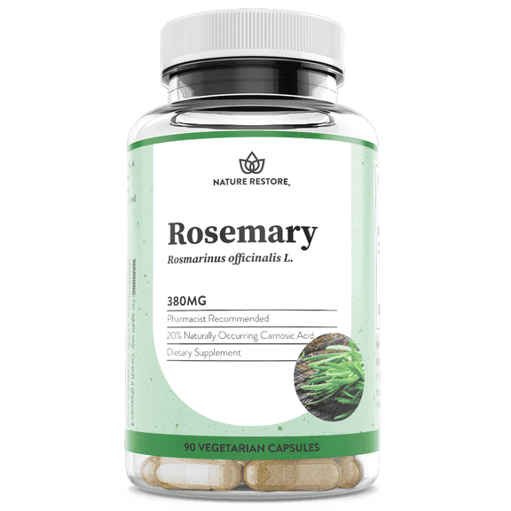 Nature Restore Rosemary Extract Supplement, 20% Carnosic Acid, Antioxidant & Memory Support, Non-GMO & Vegan, 90 Capsules