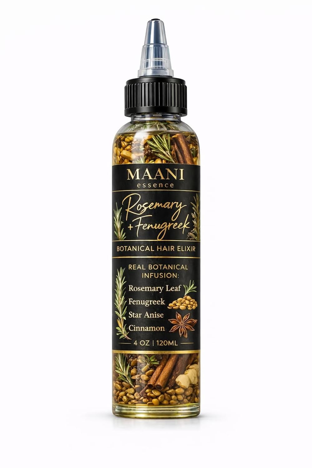 Rosemary & Fenugreek Hair Oil Rapid Hair Growth – with Real Rosemary Leaves, Fenugreek Seeds, Cinnamon & Star Anise – Herbal Hair Growth Infused with Castor Oil 120ML