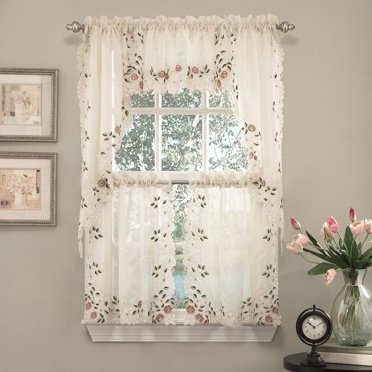 Vintage embroidered rose kitchen curtain valance - Walmart.com