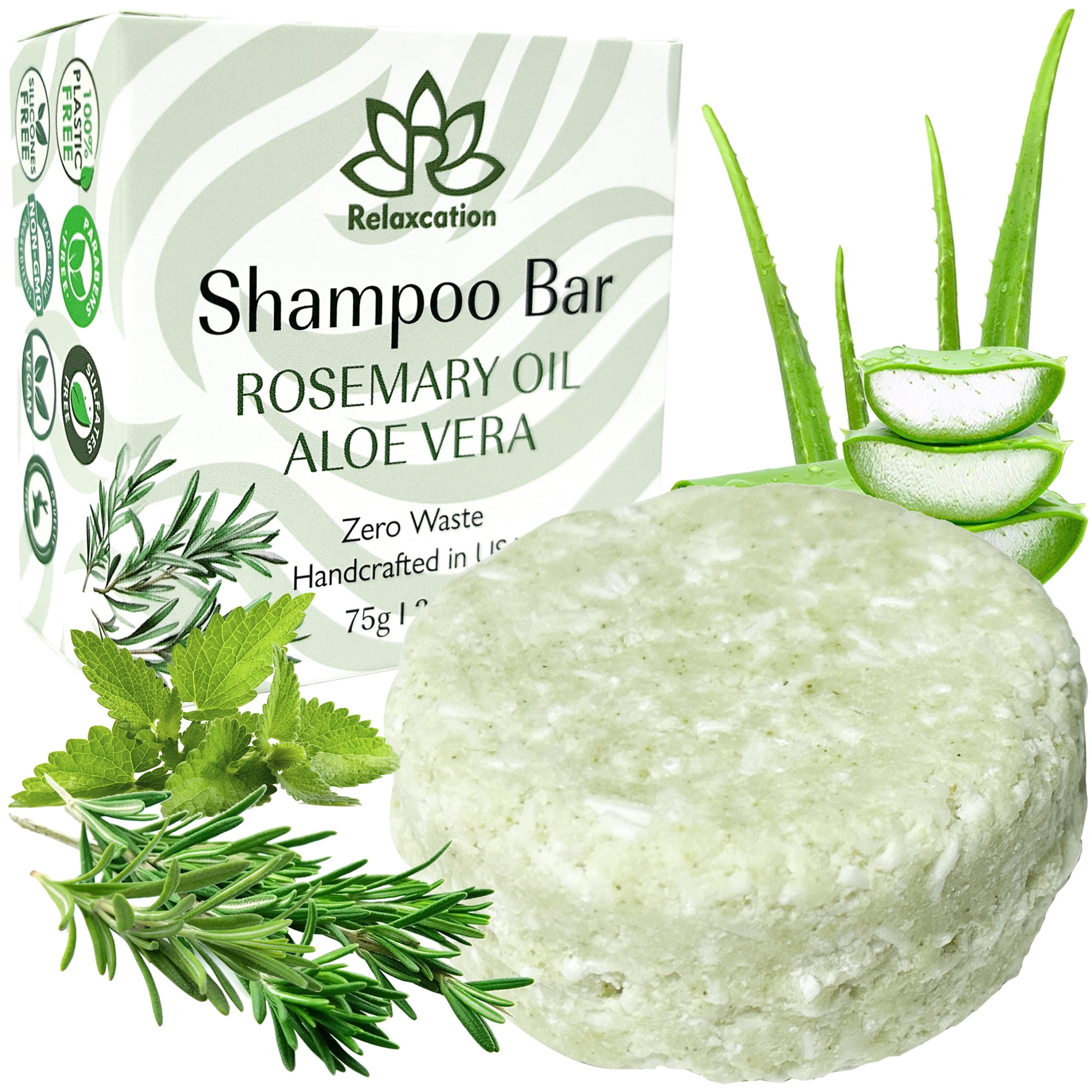Rosemary Mint Herbal Solid Shampoo Bar for Hair Growth Handmade in USA Natural and Safe by Relaxcation