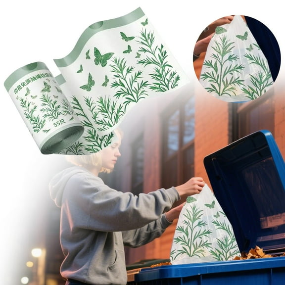 Rosemary Scented Garbage Bags With Butterflies Pattern 1Roll 30Pcs 3 Gallon Drawstring Trash Bags Sturdy Deodorizing Trash Basket Bags(White)