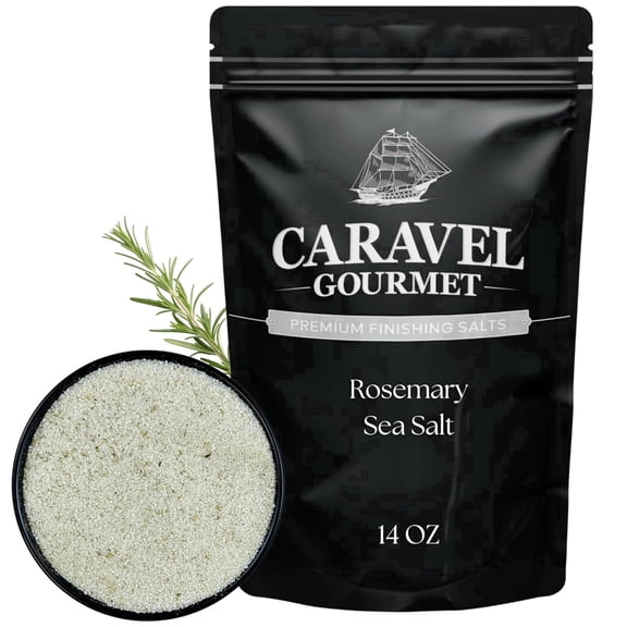 Caravel Gourmet Rosemary Sea Salt Infused with Fresh Rosemary Oil, Finishing Salt with Aromatic Flavors for Meats & Veggies, 14 oz Refill Pouch