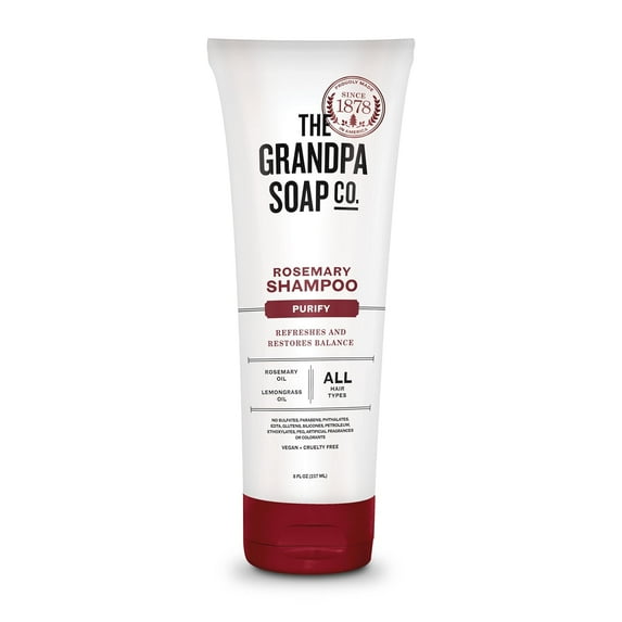 Rosemary Shampoo - Purifying, With Rosemary Oil And Lemongrass Oil, Leaves Scalp And Hair Feeling Clean And Fresh, All Hair Types, Vegan & Sulfate Free, 8 Fl. Oz.