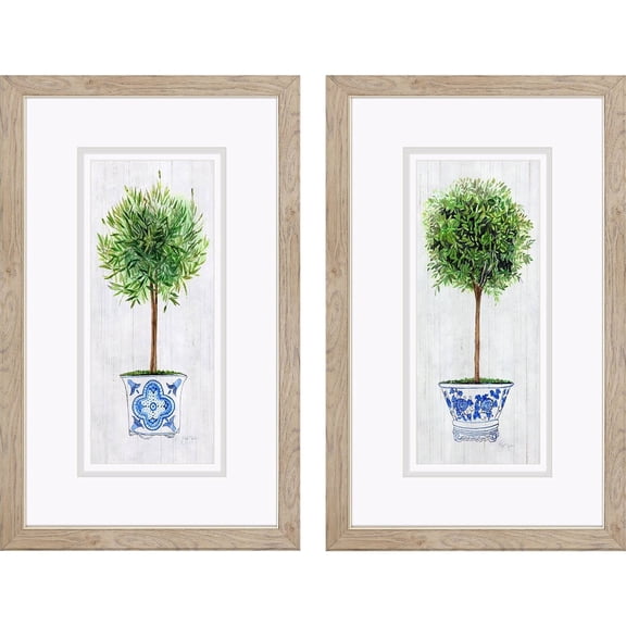 Jorcol Rosemary Thyme Framed Wall Art, Set of 2, 19x31 in, Natural wood finish with champagne gold lip Frame
