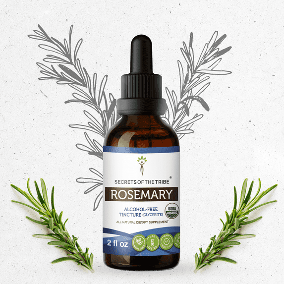 Secrets Of The Tribe Rosemary Organic Dietary Supplement, Natural Herbal Tincture for Cognitive Support, Certified Organic Rosemary (Rosmarinus officinalis) Dried Leaf, Alcohol-Free Extract, 2 oz