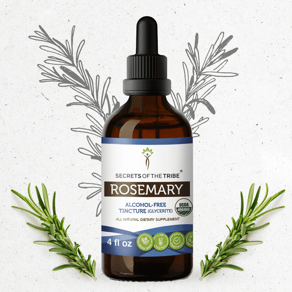 Secrets Of The Tribe Rosemary Organic Dietary Supplement, Natural Herbal Tincture for Cognitive Support, Certified Organic Rosemary (Rosmarinus officinalis) Dried Leaf, Alcohol-Free Extract, 4 oz
