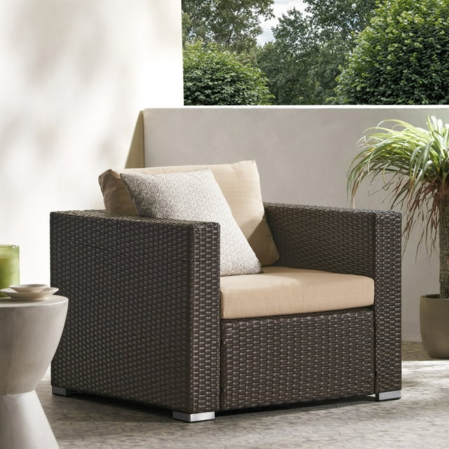 Rosen Wicker Outdoor Club Chair with Cushions, Multibrown, Beige