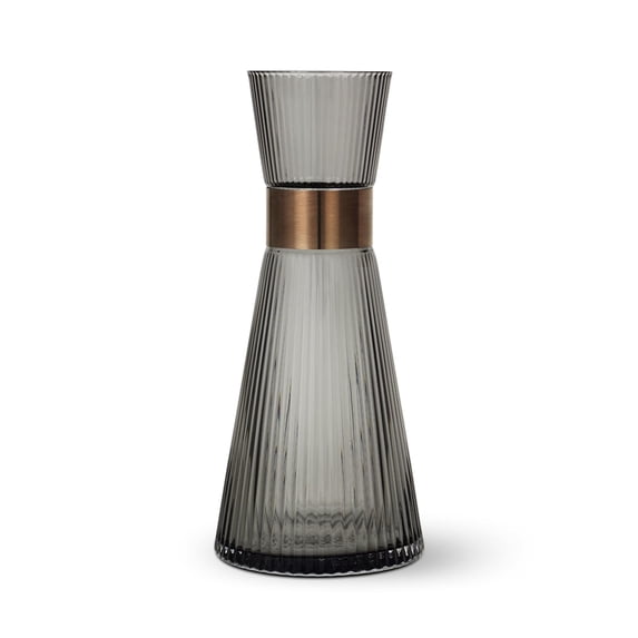 Rosendahl Grand Cru Nouveau 33.8 oz. Water Carafe - Elegant Smoke-Colored Mouth Blown Glass with Patinated Steel Accents, Dishwasher Safe - Stylish & Functional Design for Modern Living