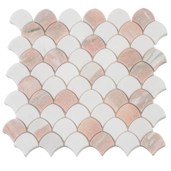 Rosendal 11x11 in. Polished Thassos, Norway Rose Fish-shaped Mosaic Wall and Floor Tile (4.2 sq ft/case, 5-Pack)
