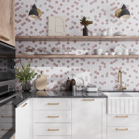 Rosendal 12x12 in. Polished Thassos, Norway Rose Hexagon Mosaic Wall and Floor Tile (4.83 sq ft/case, 5-Pack)