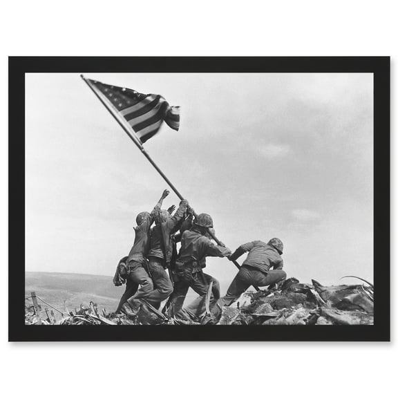 Rosenthal Raising Flag Iwo Jima Iconic WWII Photo A4 Artwork Framed Wall Art Print