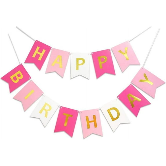 Roseo Pink Happy Birthday Banner Signs Golden Sparkle Funny Birthday Party Supplies for Girls Party Decorations