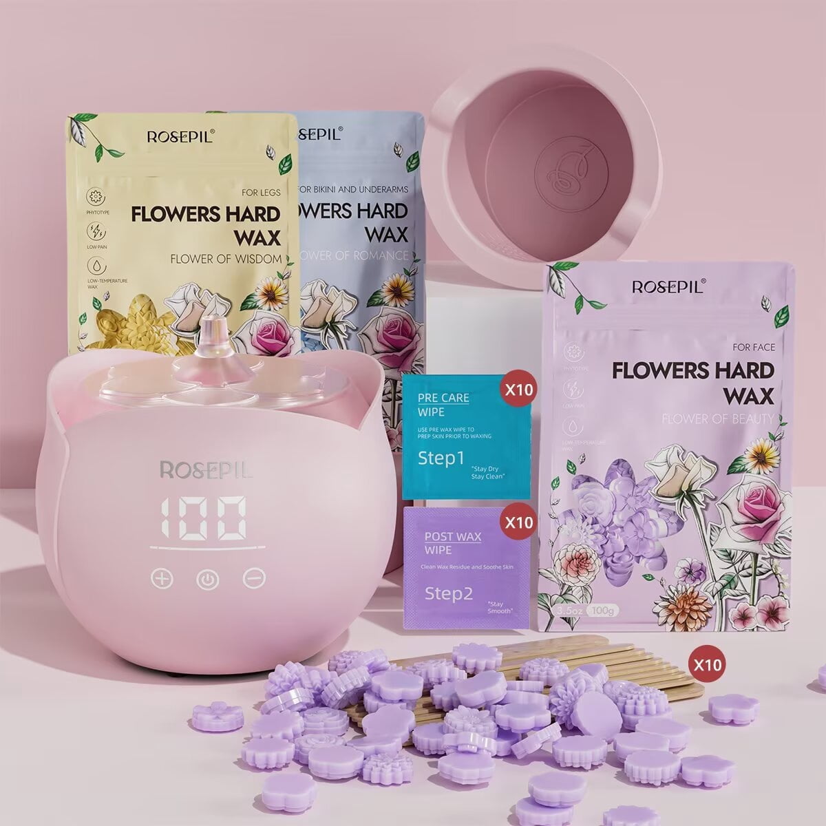 Rosepil Digital Home-use Wax Warmer Kit,Purple Floral Brazilian