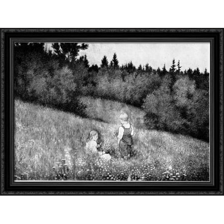 Roser Og Fioler 36x28 Large Black Ornate Wood Framed Canvas Art by Theodor Severin Kittelsen
