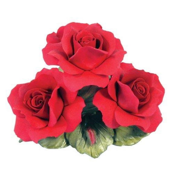 Roses 4 Porcelain Flowers Briliant Red Hand painted and Made in Italy