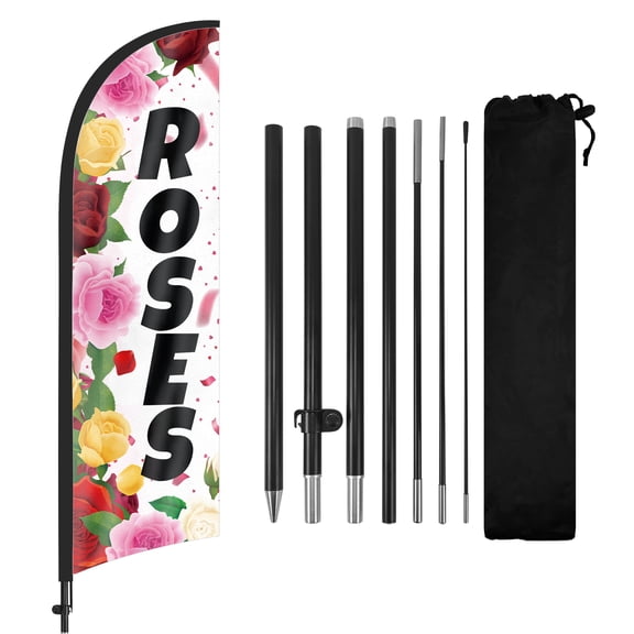 Roses Advertising Feather Flags Banner 8Ft, Swooper Flag with Pole and Ground Stake, Advertising Feather Flag Signs for Business