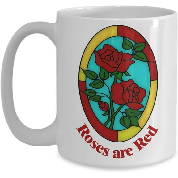 Roses Are Red Stained-Glass Large Size Big mouth Tea/Coffee mug (white 11oz)