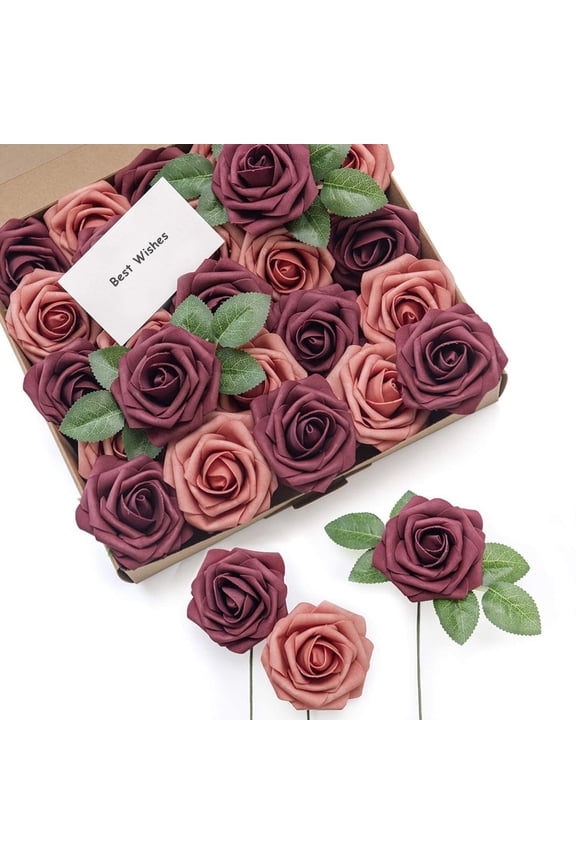 Roses Artificial Flowers 25pcs Realistic Fake Roses W/Stem for DIY Bouquets Pink